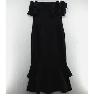 Cinq à Sept Women's 8 Ezana Strapless Black Ruffle Tiered Midi Cocktail Dress